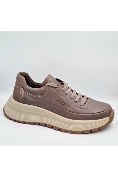 Mammamia D25Ka-3795 Mink Color Faber Genuine Leather Rubber Laced Women's Daily Casual Shoes