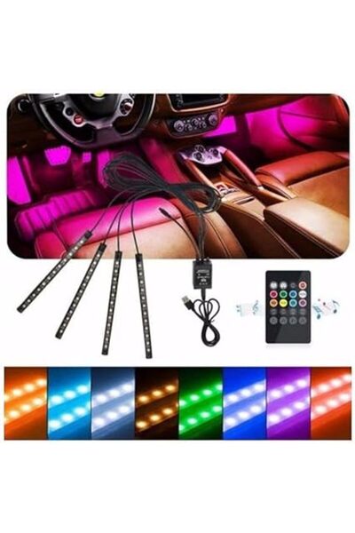 yenibagshop car accesories USB GİRİŞLİ 9 LEDLİ ARAÇ İÇİ SESE DUYARLI AYAK ALTI RGB LED AYDINLATMA
