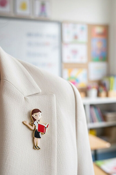 Jaida Moda Kadın Öğretmen Broş – Unisex Pirinç Broş, Meslek Aksesuarı, Şık ve Zarif Tasarım