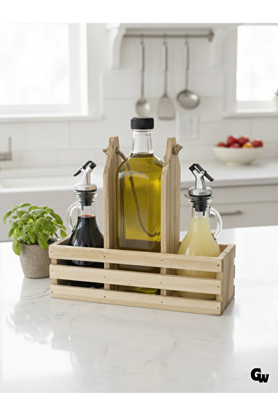 GOLDENWOODEN طقم أواني زيت وصلصة خشبية طبيعية 3 قطع 2+1 (طقم) (زيزفون - خشب الزيزفون) (طقم واحد)