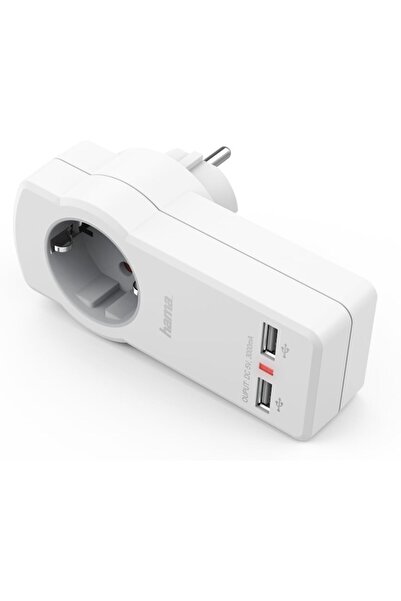 Hama Charging Socket with Child Protection, 2x USB 5V/1.5A, 15 W, White