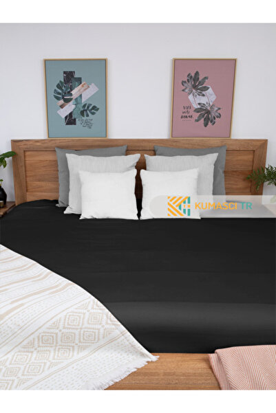 kumaşçıtr Cotton Ranforce Fitted Sheet Black +20 cm Edge Height Double Size
