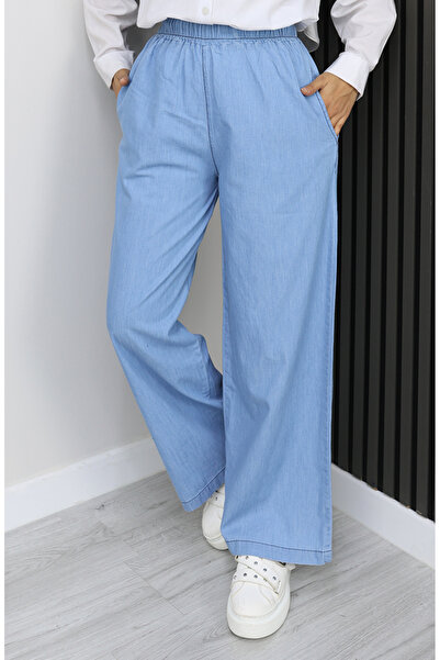 sefamerve Soft Textured Elastic Waist Jeans 7568-05 Dark Blue