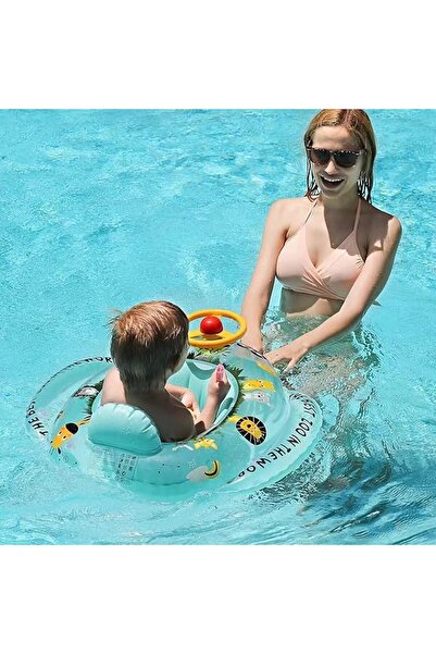 bebeLOGIC Плувен пръстен за бебета и деца, волан и клаксон, Животни от зоопар...