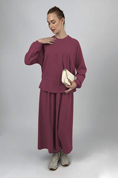 Betimoda Women's Soft Textured Modal Skirt Set Burgundy