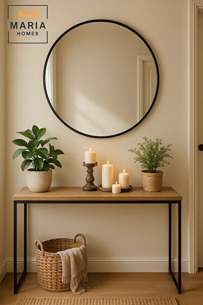 MARIA HOMES مرآة حائط دائرية بإطار أسود للحمام وغرفة النوم وطاولة الزينة وغرفة المعيشة 100 × 100