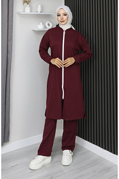 sefamerve Zippered Tracksuit Set 3044-16 Claret Red