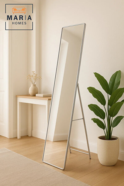 MARIA HOMES مرآة أرضية طويلة بإطار فضي لتزيين غرفة النوم، مقاس 160×40