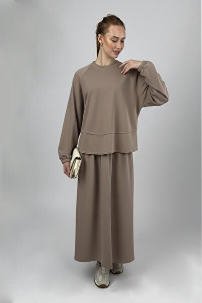 Betimoda Women's Soft Textured Modal Skirt Set Mink