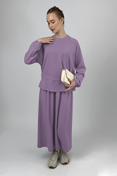 Betimoda Women's Soft Textured Modal Skirt Set Plum