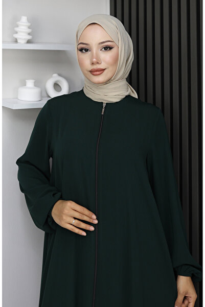 sefamerve Medina Silk Zippered Mevlana Cloak 2930-01 Emerald Green