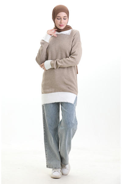 sefamerve Tricotaj Tunica cu detalii cu margele 3002-02 Vizon