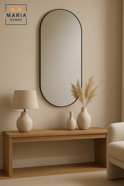 MARIA HOMES مرآة حائط بيضاوية الشكل، مرآة حمام عصرية مزخرفة، مرآة غرفة نوم، ديكور منزلي، 140×70