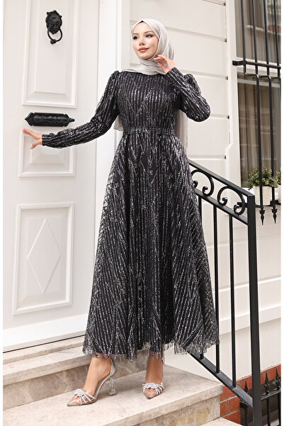 sefamerve Βραδινό φόρεμα με επένδυση από στρας 5613-03 Μαύρο