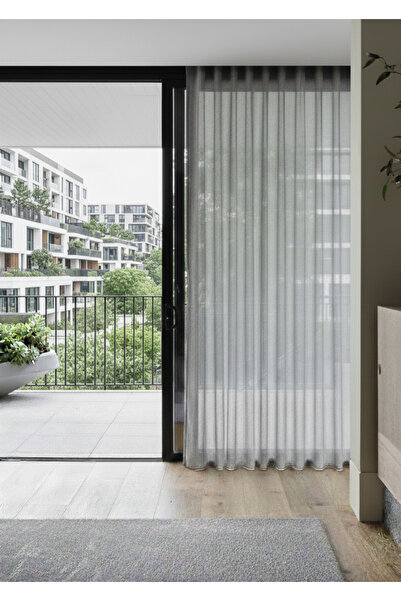 Ran Perde Modern Panama Keten Tül Perde - Açık Gri - Pileli Dikim 1x2,5 Pile