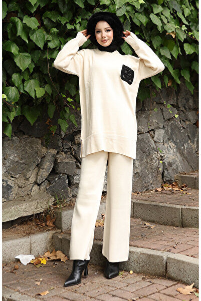 sefamerve Knitwear Tunic Trousers Double Set 1029-05 Beige