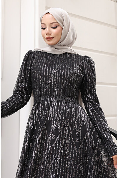 sefamerve Βραδινό φόρεμα με επένδυση από στρας 5613-03 Μαύρο