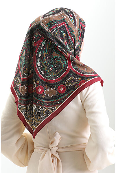 sefamerve Karaca Patterned Cupra Scarf 82013-02 Claret Red Black