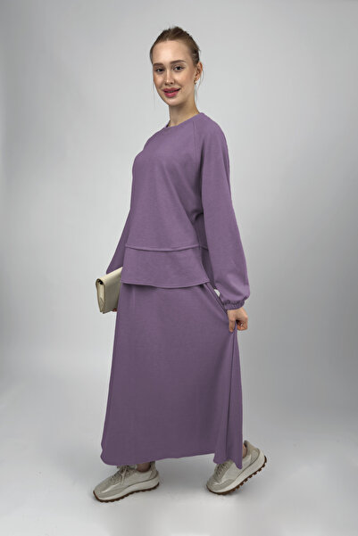 Betimoda Women's Soft Textured Modal Skirt Set Plum