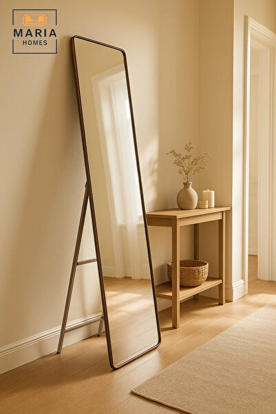 MARIA HOMES مرآة بإطار قهوة بطول كامل، مقاس 160×40، مرآة أرضية قائمة لغرفة النوم