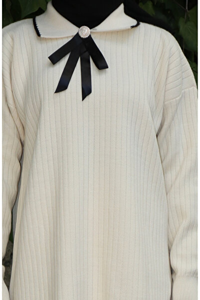 sefamerve Knitwear Ribbon Detailed Tunic Trousers Double Set 1064-03 Beige