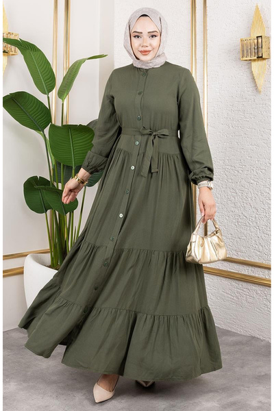 sefamerve Front Buttoned Viscose Dress 1124-02 Khaki