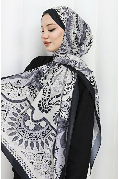 sefamerve Gemusterter weicher Schal 70314-02 Schwarz Grau