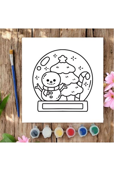 CHVE DESIGN 20x20 Tuval Boyama Seti Etkinlik Kar Küresi Yılbaşı Boyama Seti