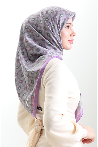 sefamerve Karaca Geometric Patterned Rayon Scarf 82021-02 Lilac Color
