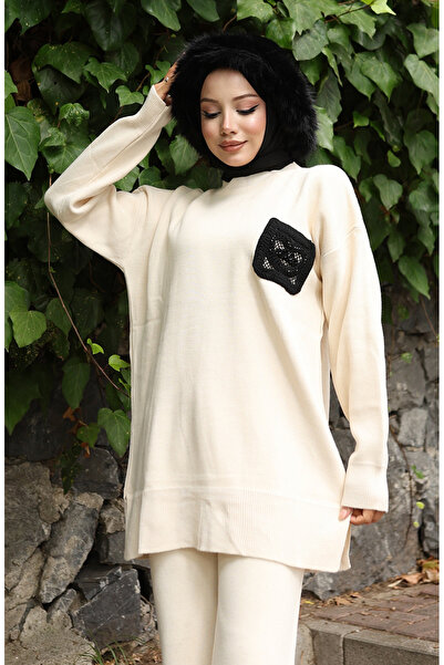 sefamerve Knitwear Tunic Trousers Double Set 1029-05 Beige