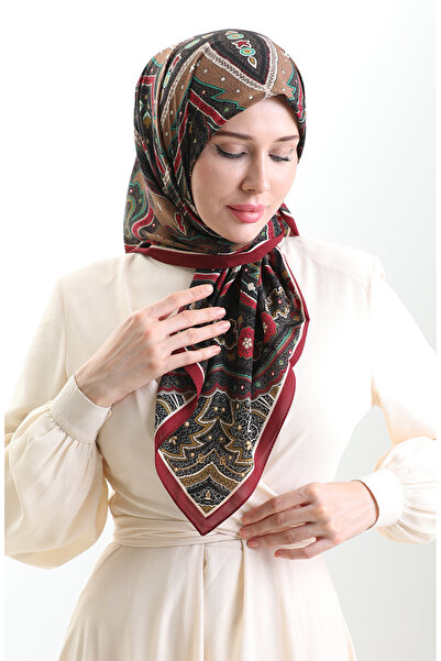 sefamerve Karaca Patterned Cupra Scarf 82013-02 Claret Red Black