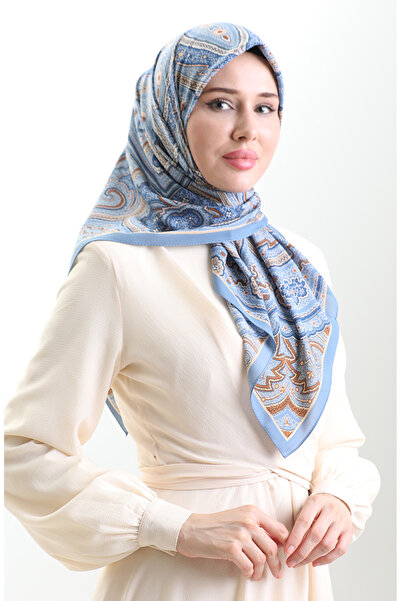 sefamerve Karaca Patterned Cupra Scarf 82013-06 Indigo Brown