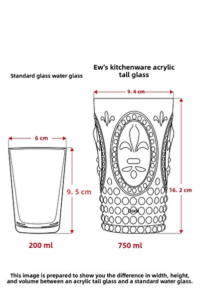 EWs Acrylic Transparent 6-Piece Tall Cup & Water Soft Drink Cup 750 ml (Not Large Size & Glass)