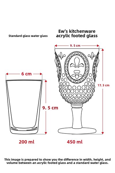 EWs 6-Piece Acrylic Smoked Goblet and Water Soft Drink Coffee Side Cup - 450 ml Not Glass