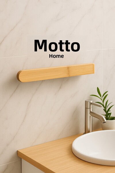 Mottogo Bamboo Adhesive Towel Holder – 38.5 cm X 4 cm X 5 cm |   No Screws Required Easy Assembly