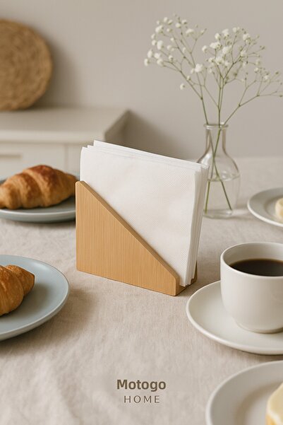 Mottogo Bamboo Triangle Napkin Holder |   Natural Bamboo Serving Napkin Holder 14cm X 11.5cm X 6.7cm