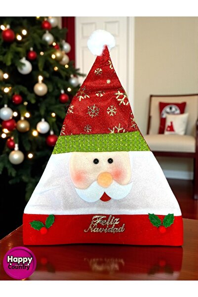 Happyland New Year's Hat Santa Claus Patterned Fiber Shiny Luxury Model 38 cm New Year's Hat Hpy-24