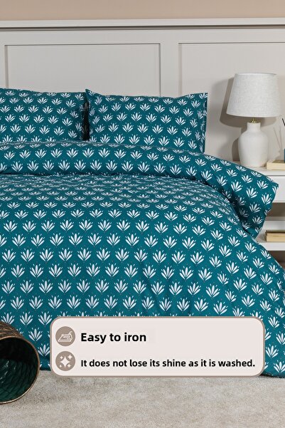 Elart Riva Duvet Cover Set Double Size Fitted Sheet (200X220 cm) Green
