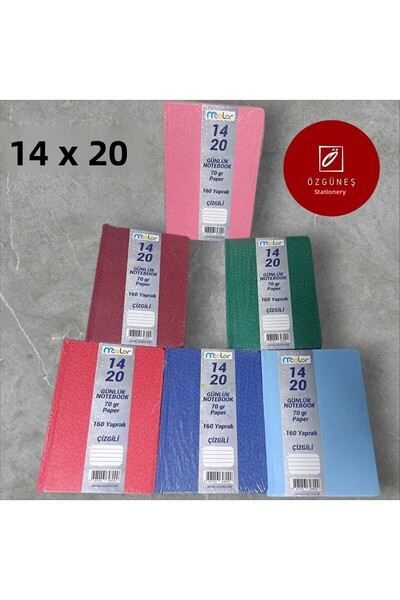 mcolor دفتر يوميات بغلاف صلب مقاس 14 × 20، 70 جرام. 160 ورقة مخططة