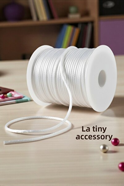 LA TINY AKSESUAR خيط أبيض بطول 5 أمتار من النايلون الساتان، أساور الصداقة، صن...