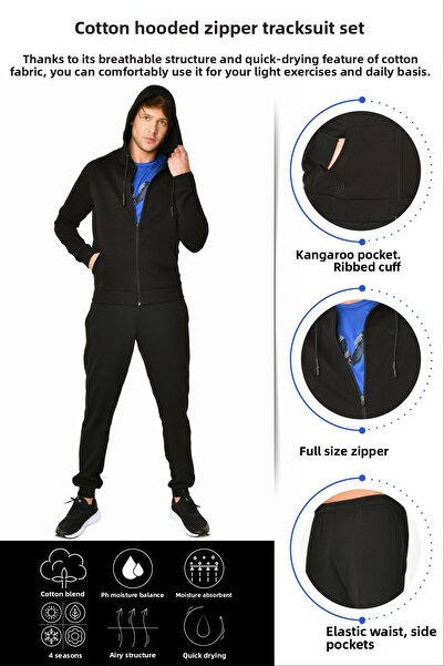 bilcee Ανδρικό μαύρο φούτερ με κουκούλα καγκουρό με φερμουάρ με τσέπη 8241