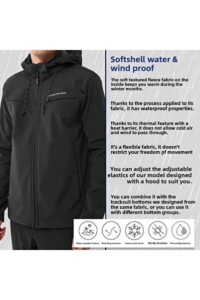 bilcee Ανδρικό αδιάβροχο παλτό με κουκούλα μαύρο Softshell 0331