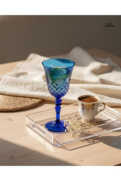 AKDEN STORE Cut Crystal Colored Goblet, Water Glass