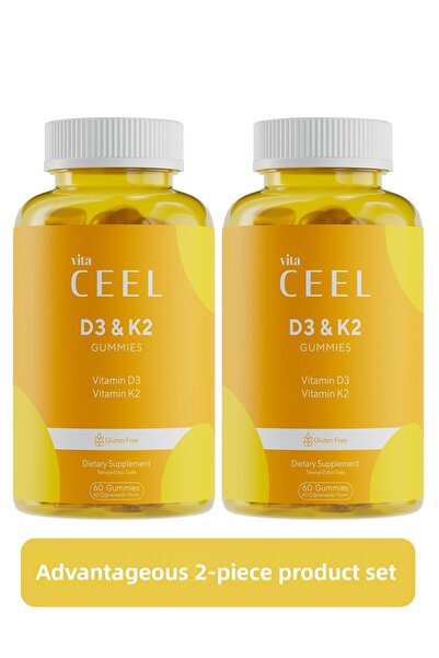 VitaCeel 2-Pack D3 K2 Vitamin Gummy, Orange Flavored, 60 Chewable Forms