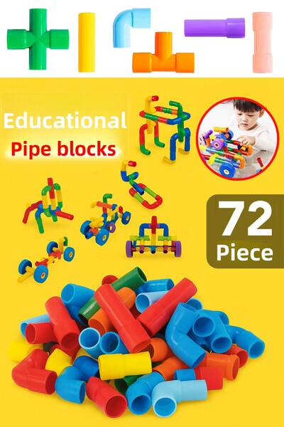 Meleni Toys 72 Pieces Play Building Blocks - Colorful Wheel Pipe Blocks Educa...