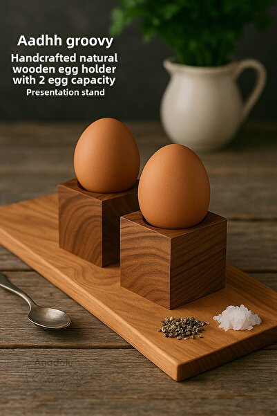 Anadolu Saray 2 Egg Capacity Handmade Natural Wooden Egg Cup Presentation Stand Wooden Presentation Serving Product