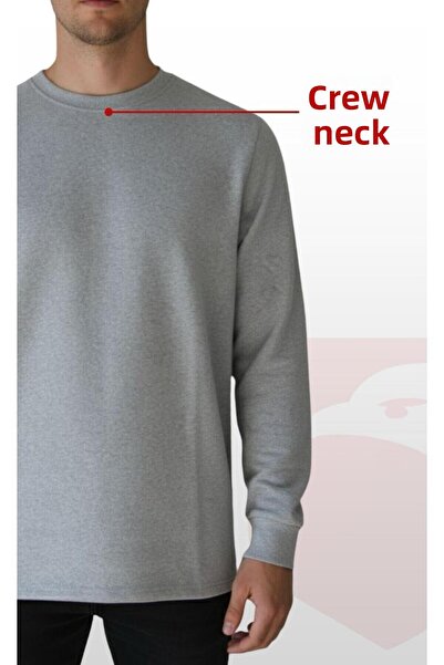 Selçuklu Plus O (Cycling) Collar Sweatshirt – Gray 2 Thread Fabric, Long Sleeve Comfortable Workwear