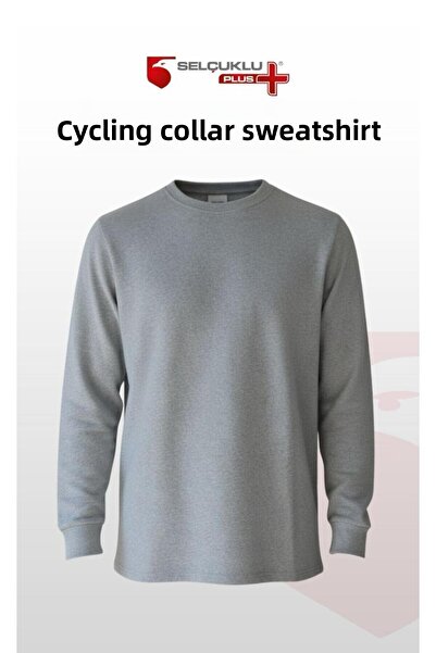 Selçuklu Plus O (Cycling) Collar Sweatshirt – Gray 2 Thread Fabric, Long Sleeve Comfortable Workwear