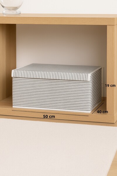 KRAFTELLA صندوق قماش متعدد الأغراض مخطط باللون الرمادي - مع غطاء، قابل للطي، ...