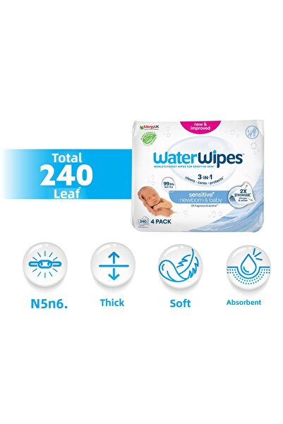 WaterWipes Șervețele umede bio pentru nou-născuți 4×60 bucăți (240 foi)
